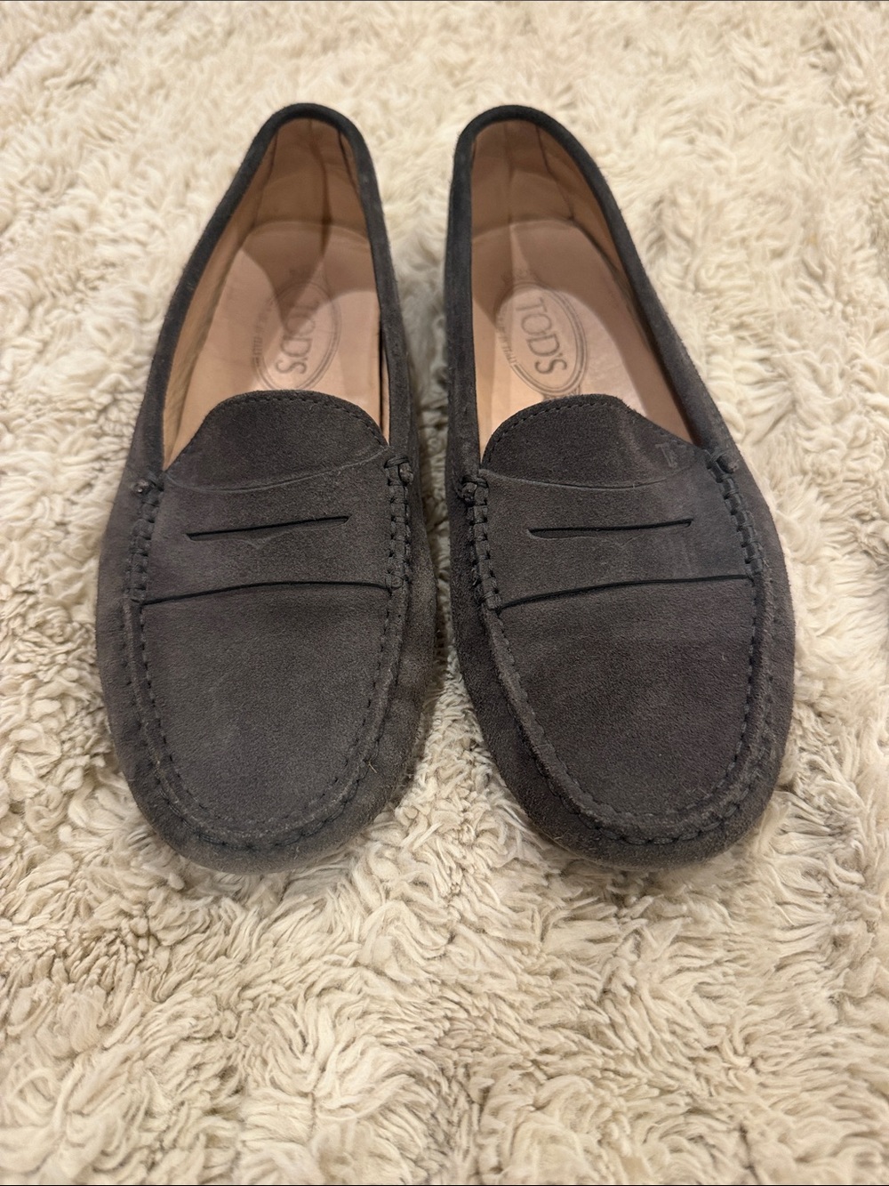 Tod's Charcoal Suede Penny Loafers